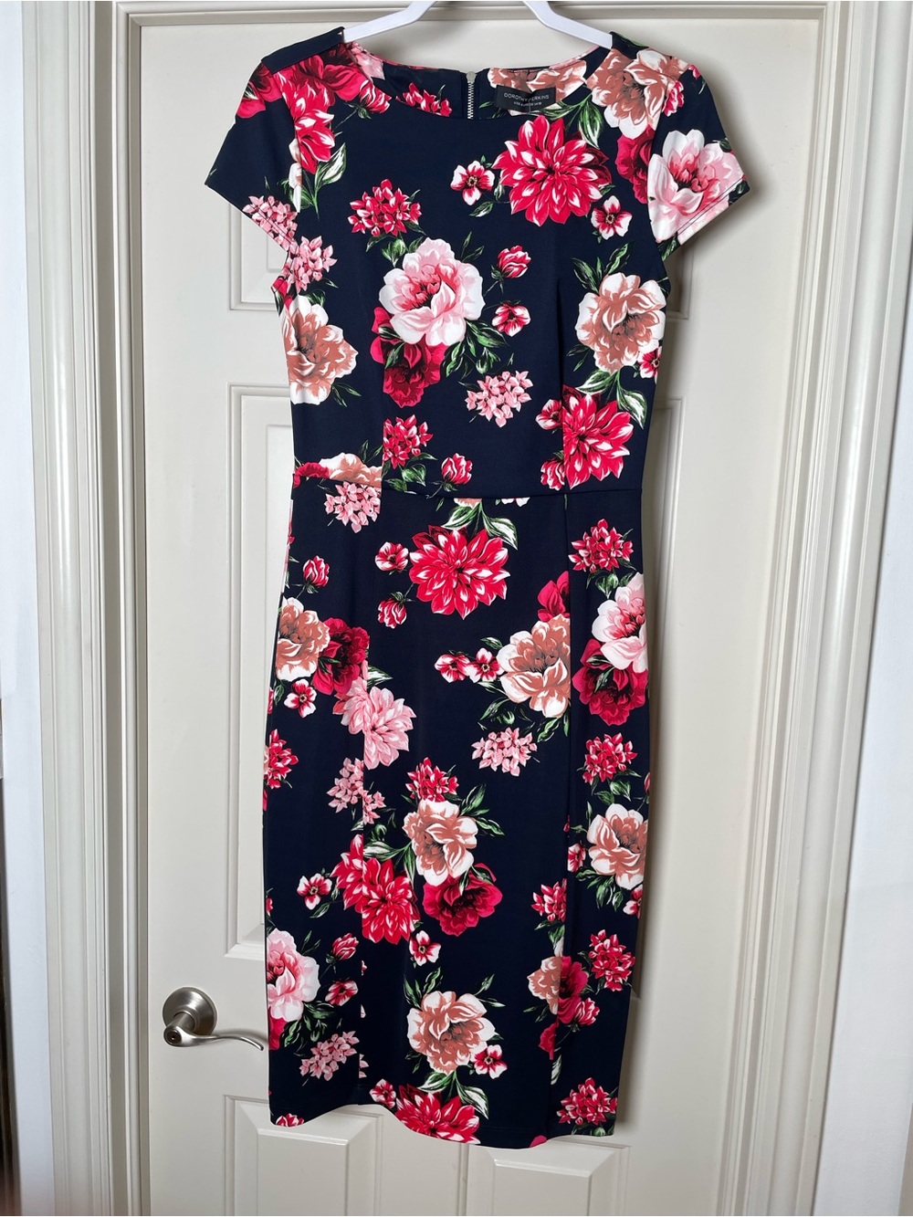 Dorothy Perkins Navy Midi Dress with Pink & Red Floral Print